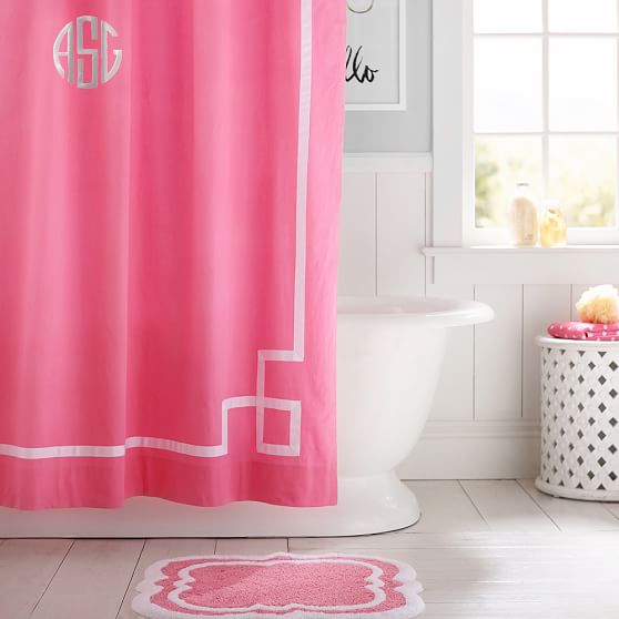 Emma Ribbon Trim Shower Curtain Bright Pink Pbteen Emma Ribbon Trim Shower Curtain Bright Pink