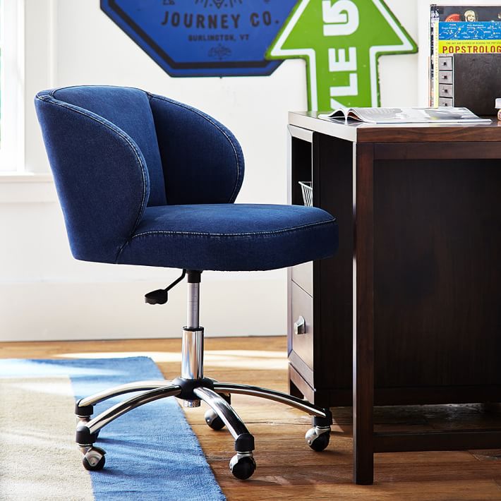 Washed Denim Wingback Desk Chair Pbteen