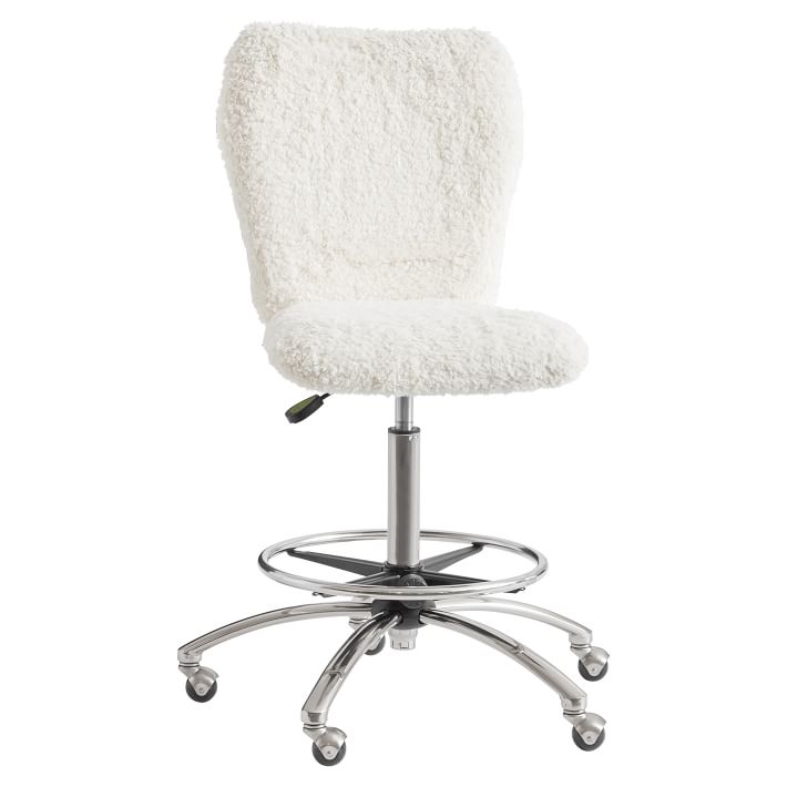 Tall Ivory Sherpa Faux Fur Airgo Arm Armless Chair Pbteen
