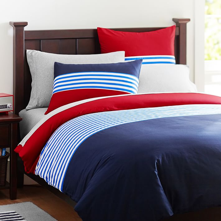 Nantucket Stripe Duvet Cover Sham Navy Red Pbteen