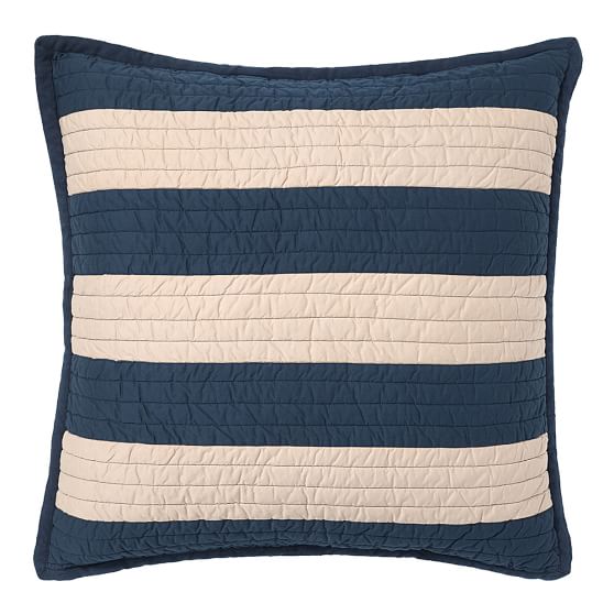 Rugby Stripe Quilt + Sham, Navy/Stone PBteen