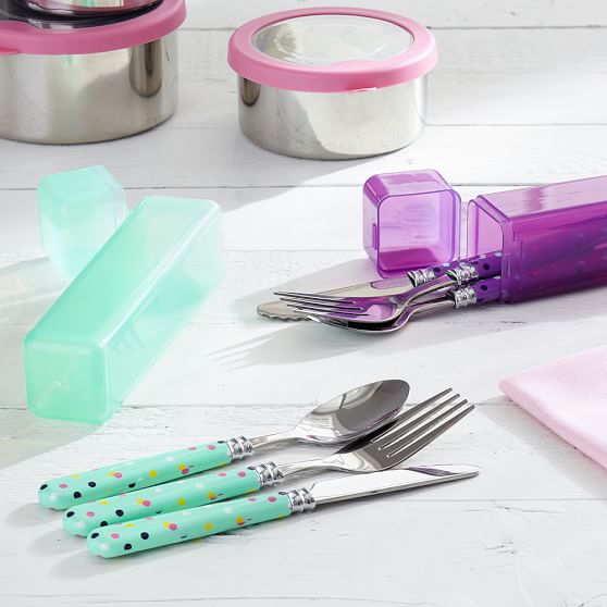 Stainless Steel Lunch Utensils, Mint Confetti Dots PBteen