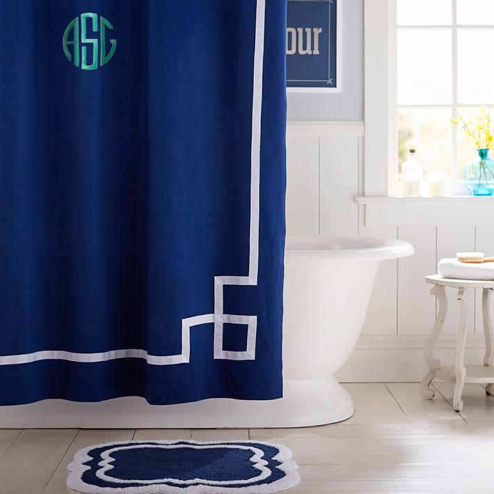 Emma Ribbon Trim Shower Curtain Royal Navy Pbteen