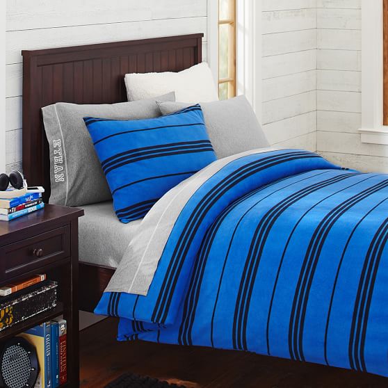 Fleece Duvet Cover + Sham, Stripe Navy PBteen