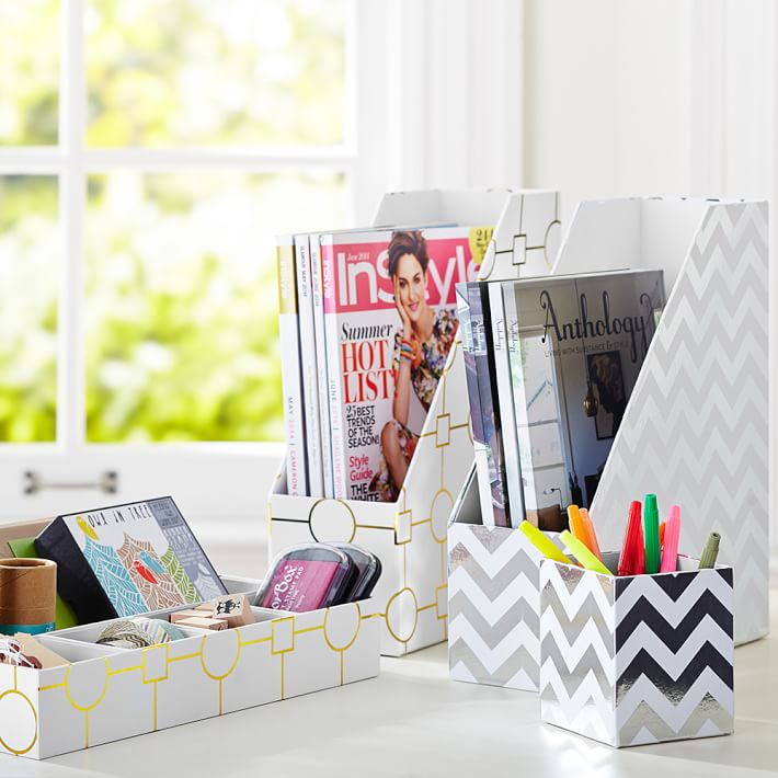 Printed Paper Desk Accessories Set Metallic Gold Geo Pbteen