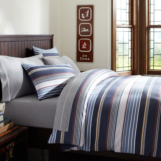 Hudson Stripe Duvet Cover + Sham, Navy Multi PBteen