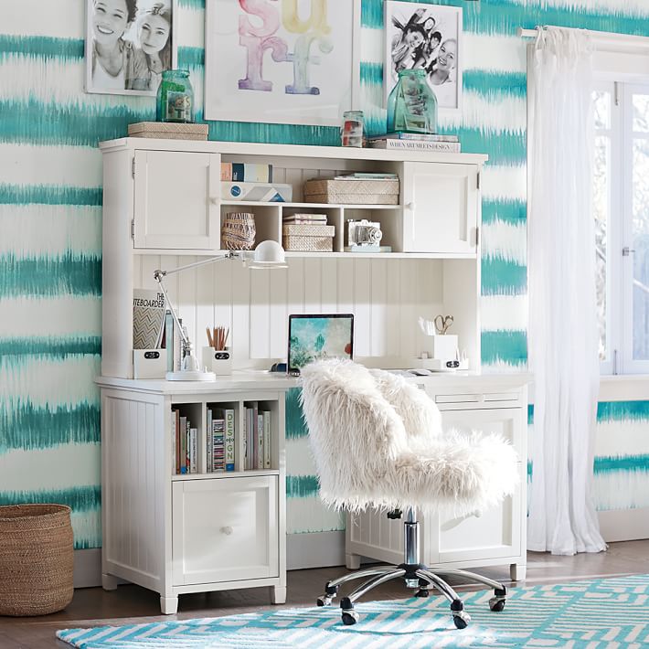 Ivory Furlicious Wingback Desk Chair Pbteen