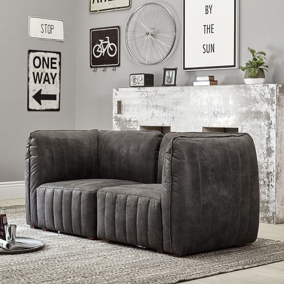 Bryce Channel Stitch Lounge Loveseat Set Pbteen