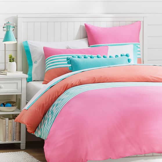 Nantucket Stripe Duvet Cover + Sham, Pink/Coral PBteen