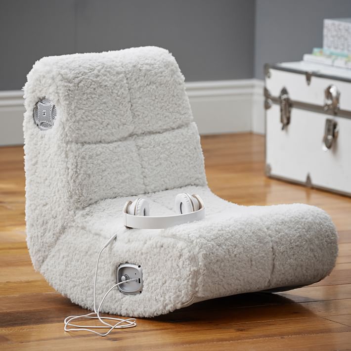 Ivory Sherpa Faux Fur Mini Rocker Speaker Chair Pbteen