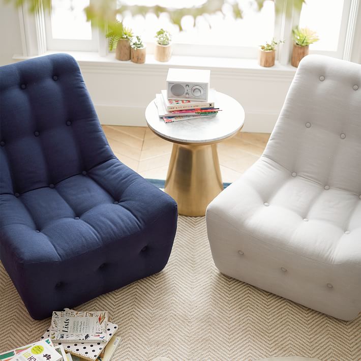 Navy Linen Modern Slipper Chair Pbteen
