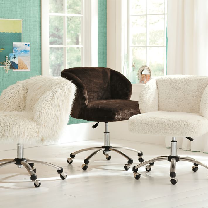 Ivory Sherpa Faux Fur Wingback Desk Chair Pbteen