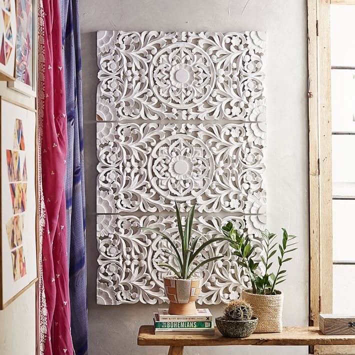 Lennon Maisy Ornate Wood Carved Wall Art Set Of 3 Pb