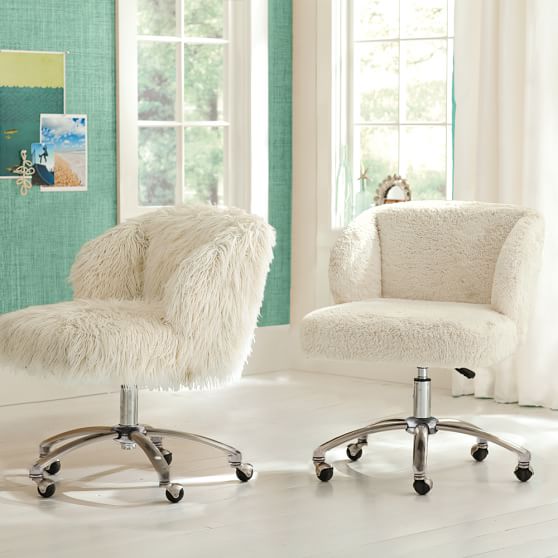 Ivory Sherpa FauxFur Wingback Desk Chair PBteen