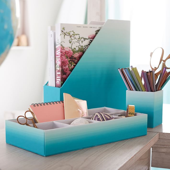 Fabric Desk Accessories Set Of 3 Pool Ombre Pbteen