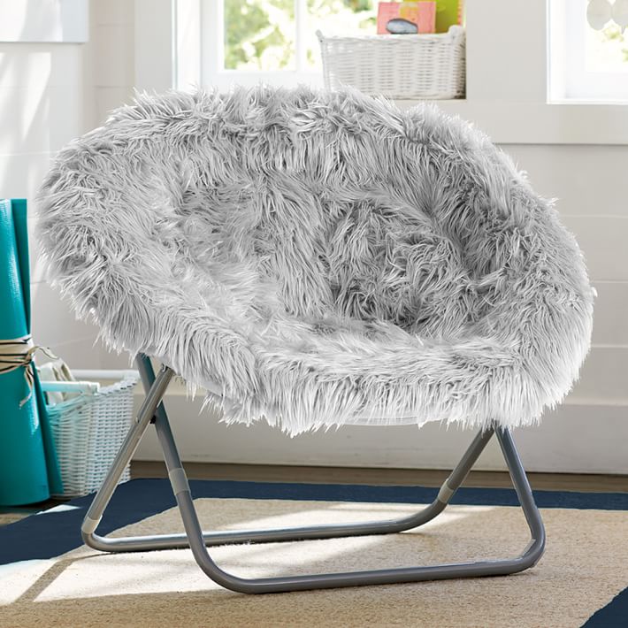 Gray Fur Rific Faux Hang A Round Chair Pbteen