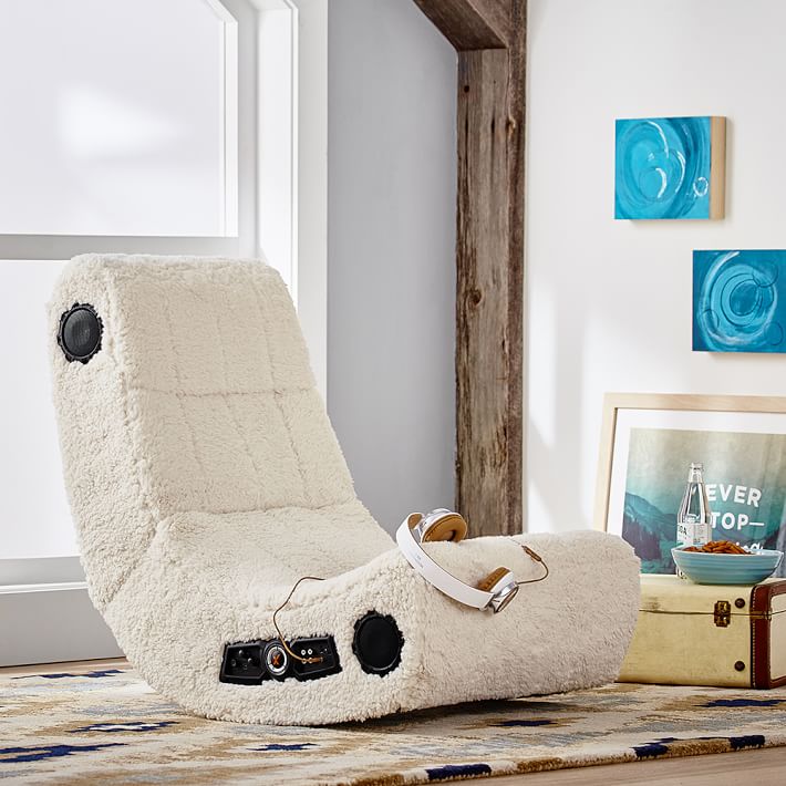 Ivory Sherpa Faux Fur Modern Game Chair Pbteen
