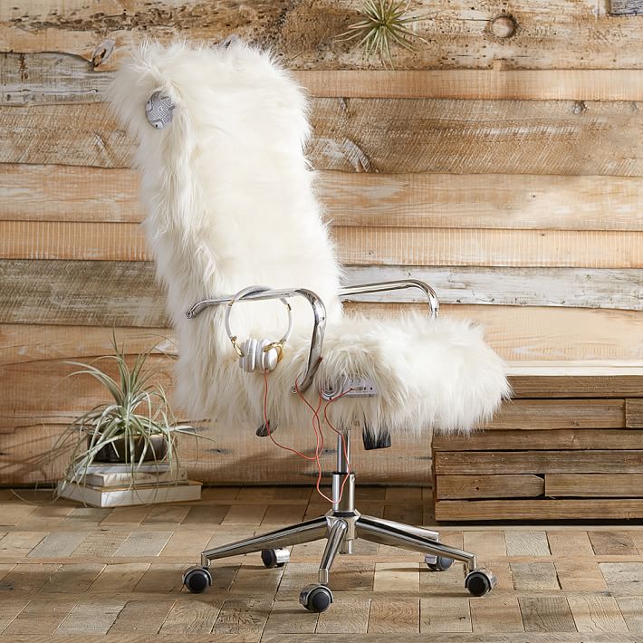Ivory Himalayan Faux Fur Ultimate Desk Chair Pbteen