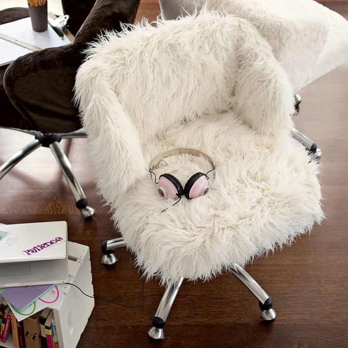 Ivory Furlicious Wingback Desk Chair Pbteen