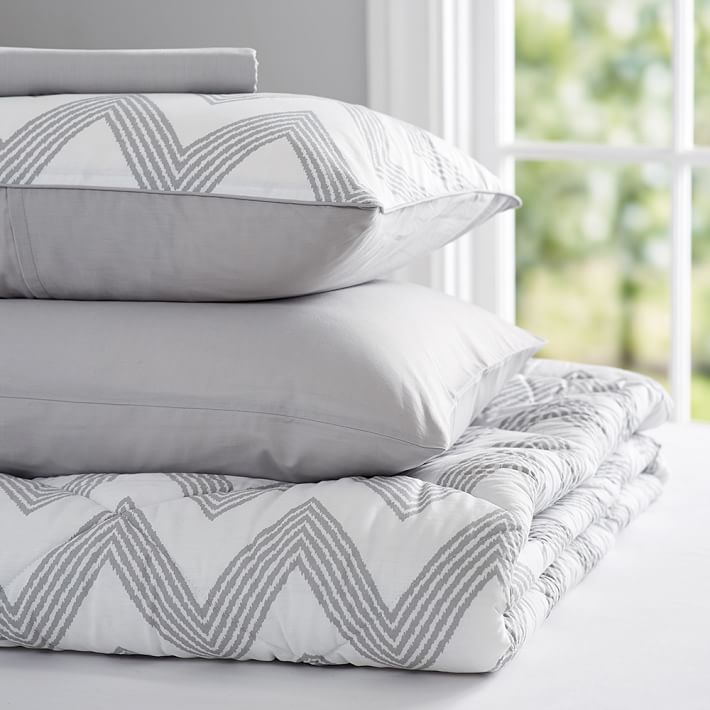 Zig Zag Stripe Value Comforter Set Light Gray Pbteen