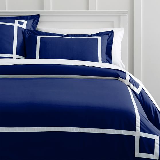 Ribbon Trim Duvet Cover, Twin/Twin XL, Royal Navy PBteen