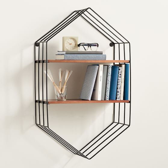 Wood and Wire Hexagon Wall Bookcase PBteen