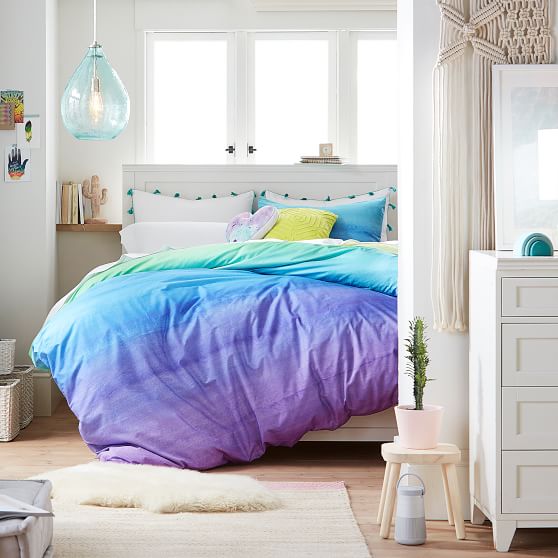 organic watercolor rainbow duvet