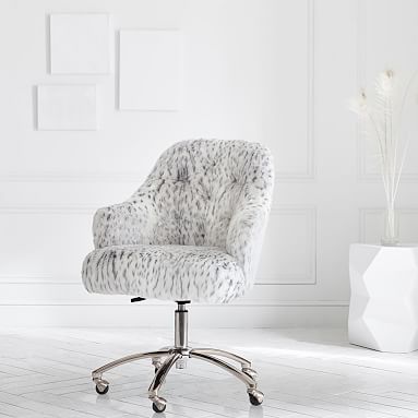 Gray Leopard Faux Fur Tufted Desk Chair Pb