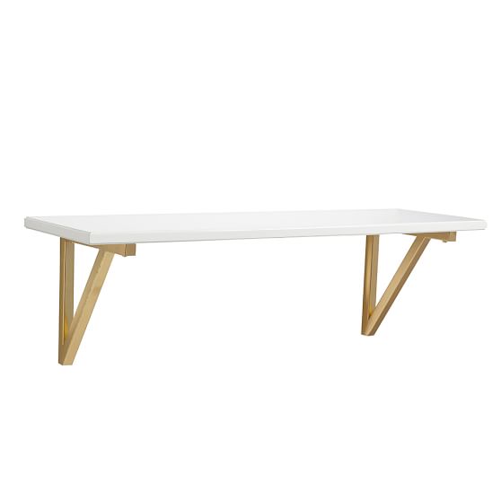 White Wall Shelves With Gold Brackets