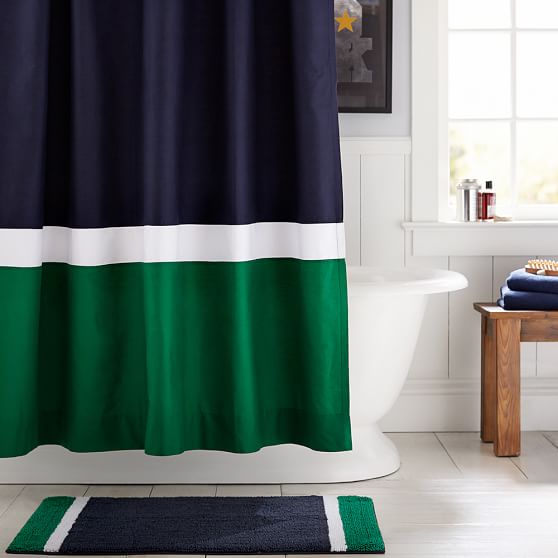 Color Block Shower Curtain, Navy/Green PBteen