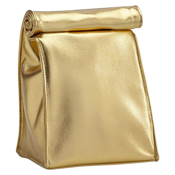 The Emily Meritt Gold Faux Leather Sack Lunch Bag Pb The Emily Meritt Gold Faux Leather Sack Lunch Bag
