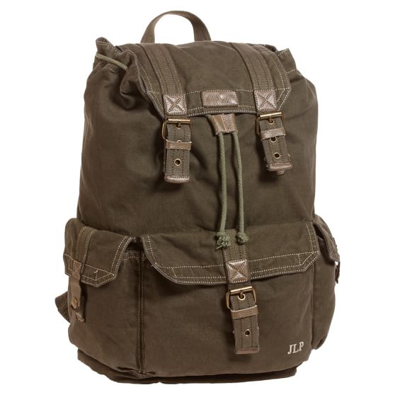 green canvas backpack by