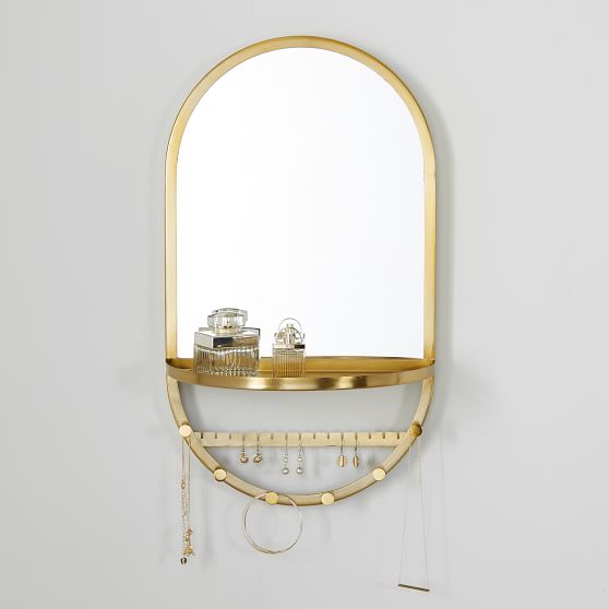 Gold Arched Wall Jewelry Storage Mirror With Shelf Pottery Barn Teen