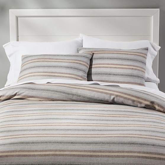 Rustic Stripe Organic Flannel Duvet Cover Sham Pbteen