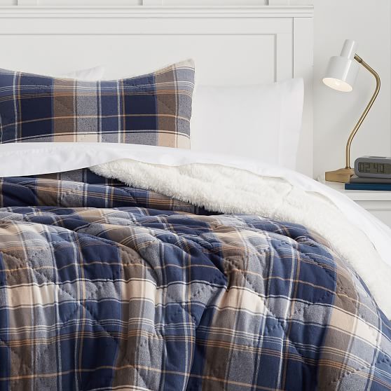 Jones Plaid Sherpa Comforter + Sham Pottery Barn Teen