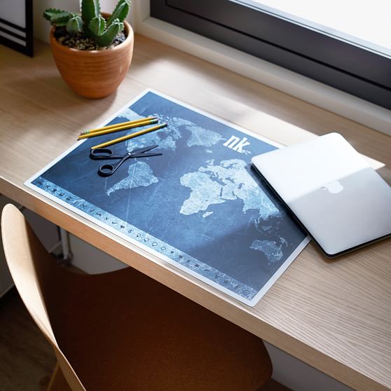 Indigo World Map Personalized Desk Mat