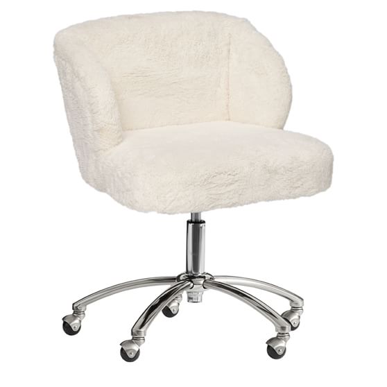 Ivory Sherpa Faux Fur Wingback Swivel Desk Chair