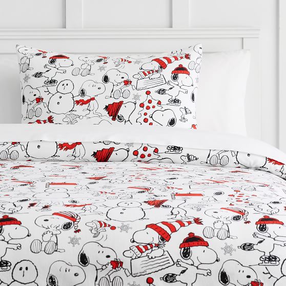 Peanuts Holiday Organic Flannel Duvet Cover Sham Pottery Barn Teen