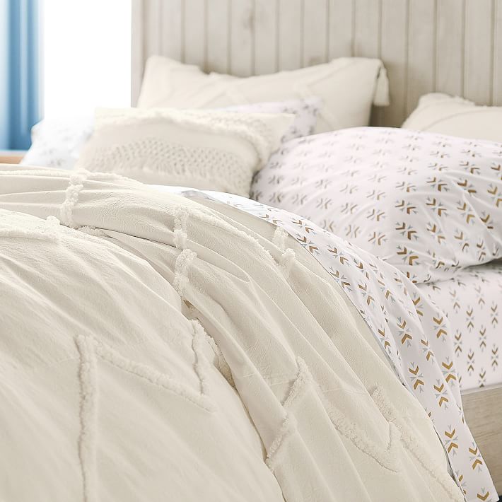 New Pottery Barn Teen Ashlyn Tufted Twin Ivory Duvet Cover And