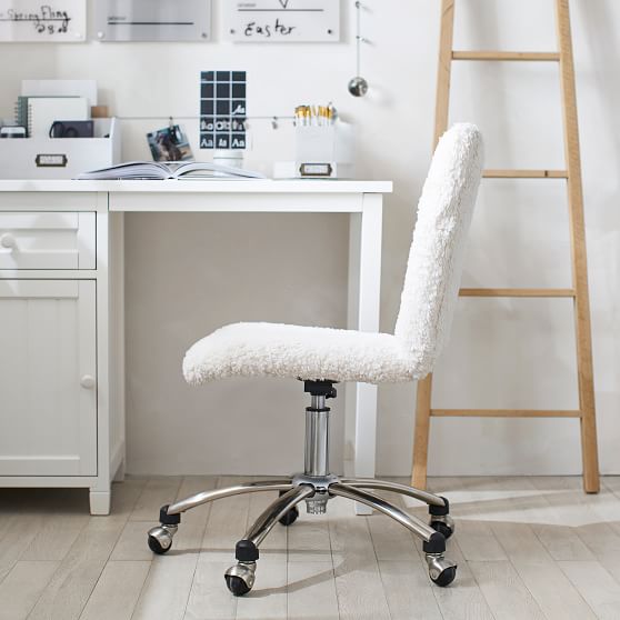 Ivory Sherpa FauxFur Airgo Arm + Armless Chair Desk