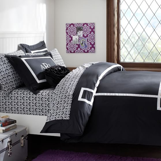Black Ribbon Trim Duvet Cover Girls Dorm Bedding Pottery