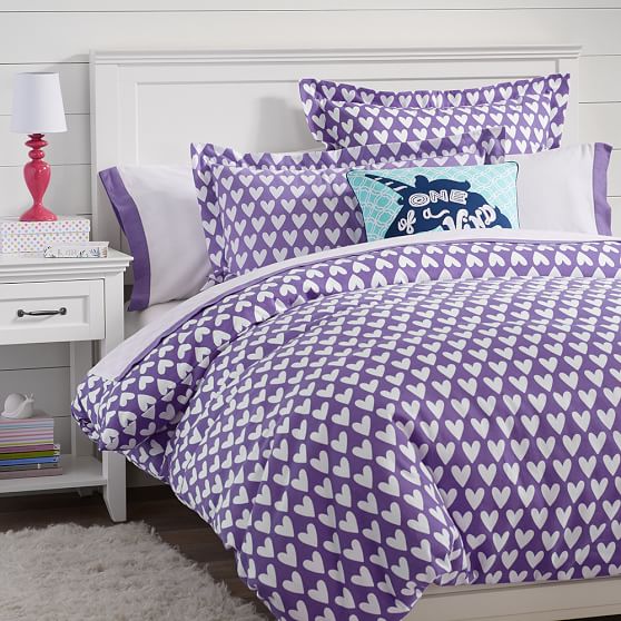 Purple Sweethearts Flannel Teen Duvet Cover + Sham Pottery Barn Teen