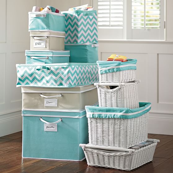 Solid Canvas Storage Bins With Trim Pottery Barn Teen