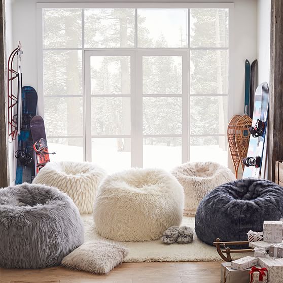 Snow Cat Faux Fur Beanbag
