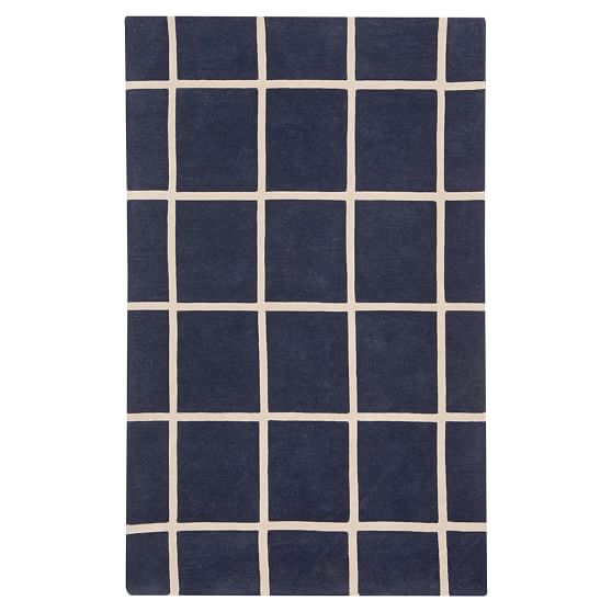 Boxter Plaid Rug, Navy/Stone Pottery Barn Teen