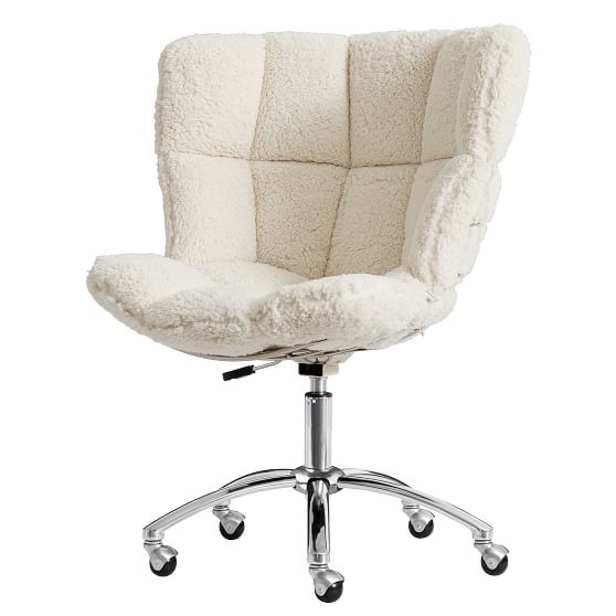 Ivory Sherpa Glove Swivel Desk Chair