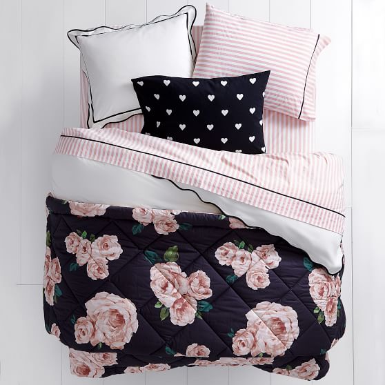 Black And Blush Bed Of Roses Girls Comforter Pottery Barn Teen 