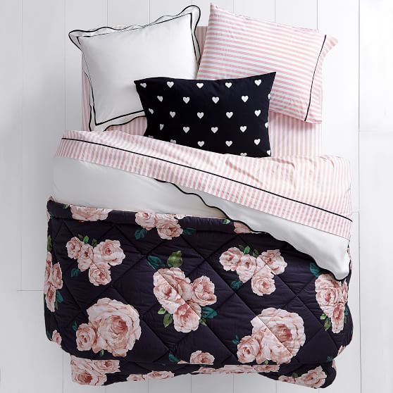 Black & Blush Bed of Roses Girls Comforter Pottery Barn Teen
