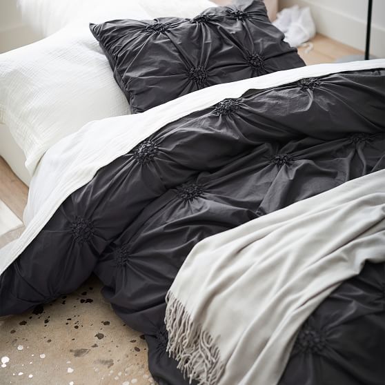 Ruched Rosette Organic Duvet Cover Girls Dorm Bedding Pottery Barn Teen