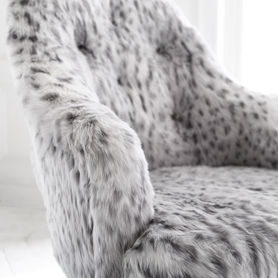 Gray Leopard Faux Fur Tufted Teen Desk Chair Pottery Barn